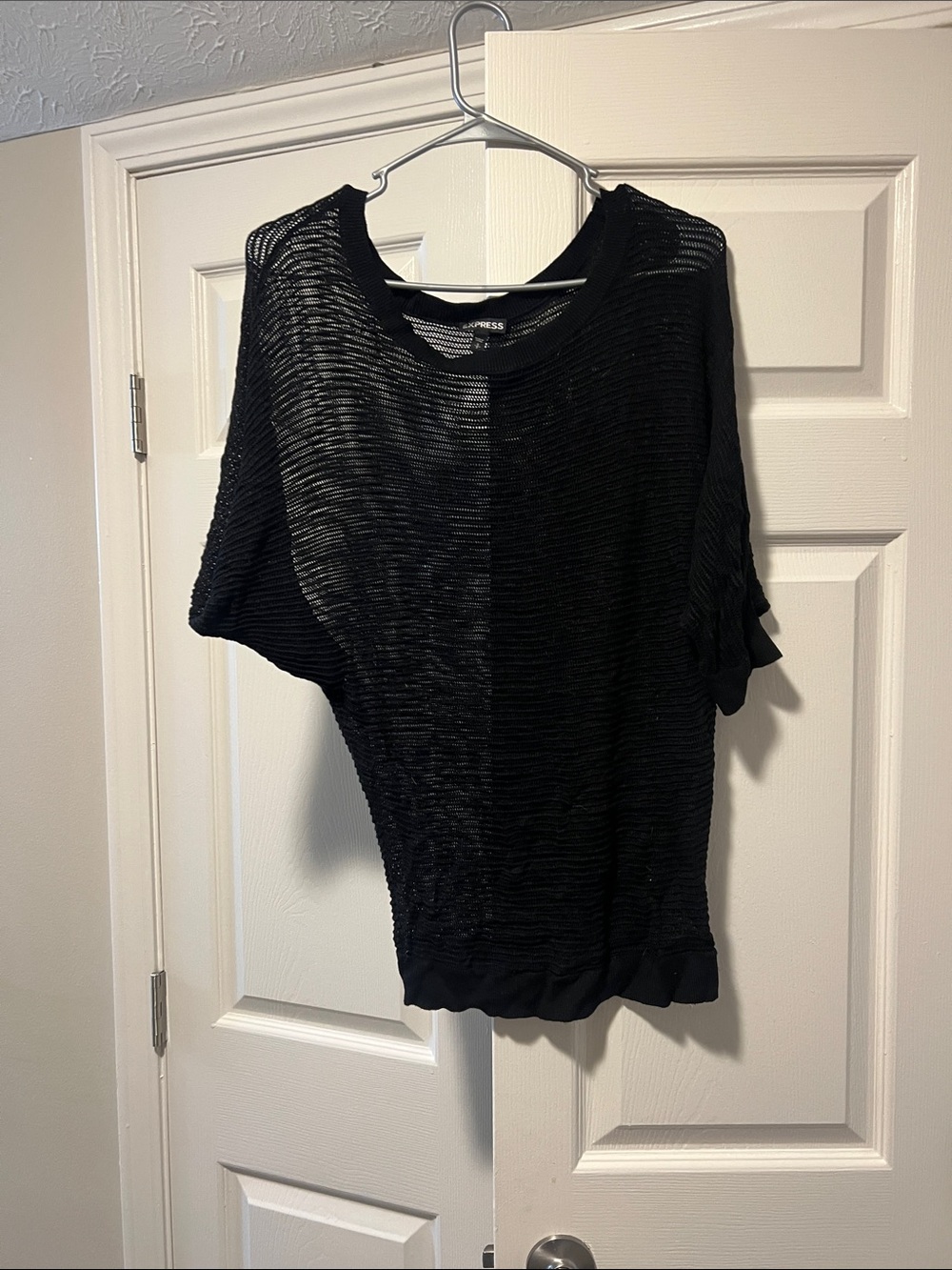 Express Black Sheer Ribbed Short Sleeve Top
